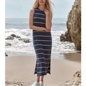 Garnet Hill Petra Knit Maxi Dress Sz.XL Dark Blue Striped Nautical Preppy